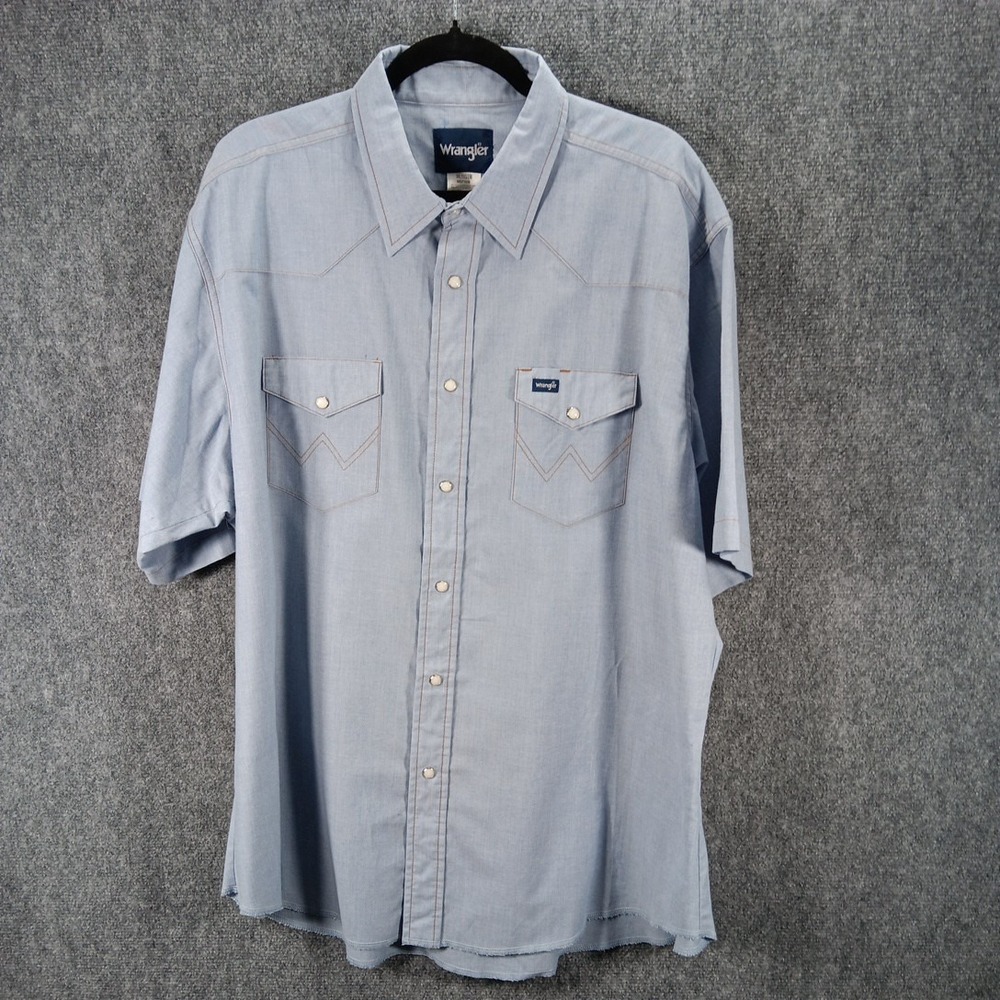 Wrangler Western Shirt Mens 2XL Blue Pearl Snap Flap Pockets MS71939 SS